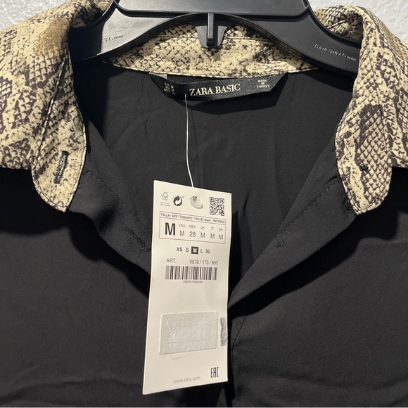 ZARA Black Button-Up Dress with Patterned Collar - Picture 7 of 10